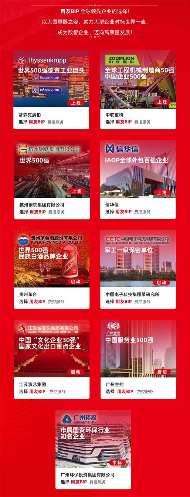 众多世界500强、中国500强、央国企等超大型企业选择用友BIP商旅及费控服务