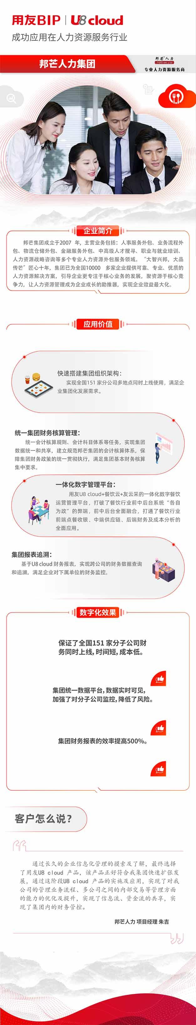 用友U8 cloud 助力邦芒人力实现财务集中管控，助力数智化转型