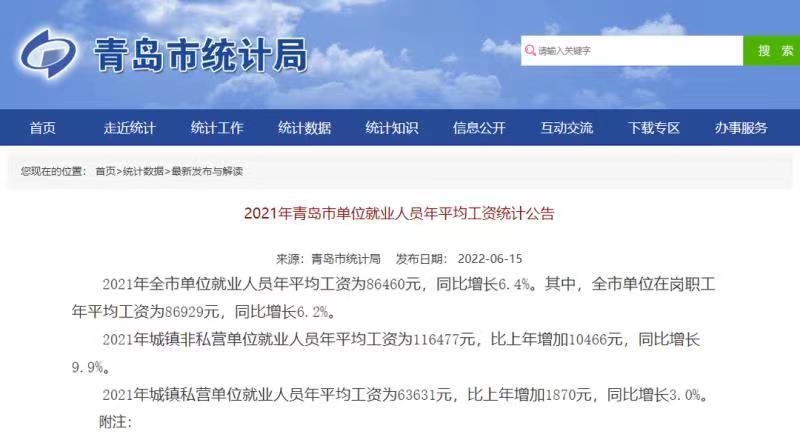 石家庄用友-青岛2021人员平均工资统计公告